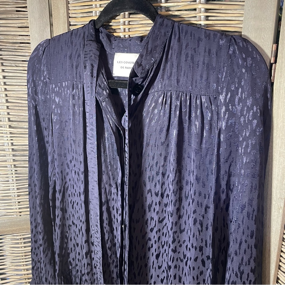 Satin Ruffle Mini Button Down Dress - size Small - Picture 3 of 12